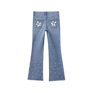 Trendy High Waist Breathable Loose Fit <b>Girls</b> Denim <b>Jeans</b> 2025 Custom Design Embroidered Wide Leg Pants Available for Wholesale - Product Image 3