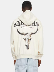 Sweat à capuche zippé uni sweat à capuche en molleton de couleur unie personnalisé veste surdimensionnée décontractée avec cordon de serrage et poche kangourou - Product Image 4