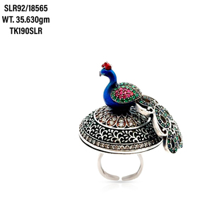 Enamel Blue Craft Handmade <b>Ring</b> Living Tail <b>Ring</b> <b>Statement</b> Cocktail <b>Ring</b> Silver Peacock Meena <b>Ring</b> Vintage Ethnic Style <b>Woman</b> - Product Image 1