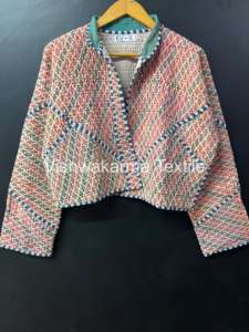 Vintage Handmade Finished Kantha <b>Quilted</b> Reversible Short Jacket Autumn/Winter Women's Boho Look Cotton Coat - Product Image 4
