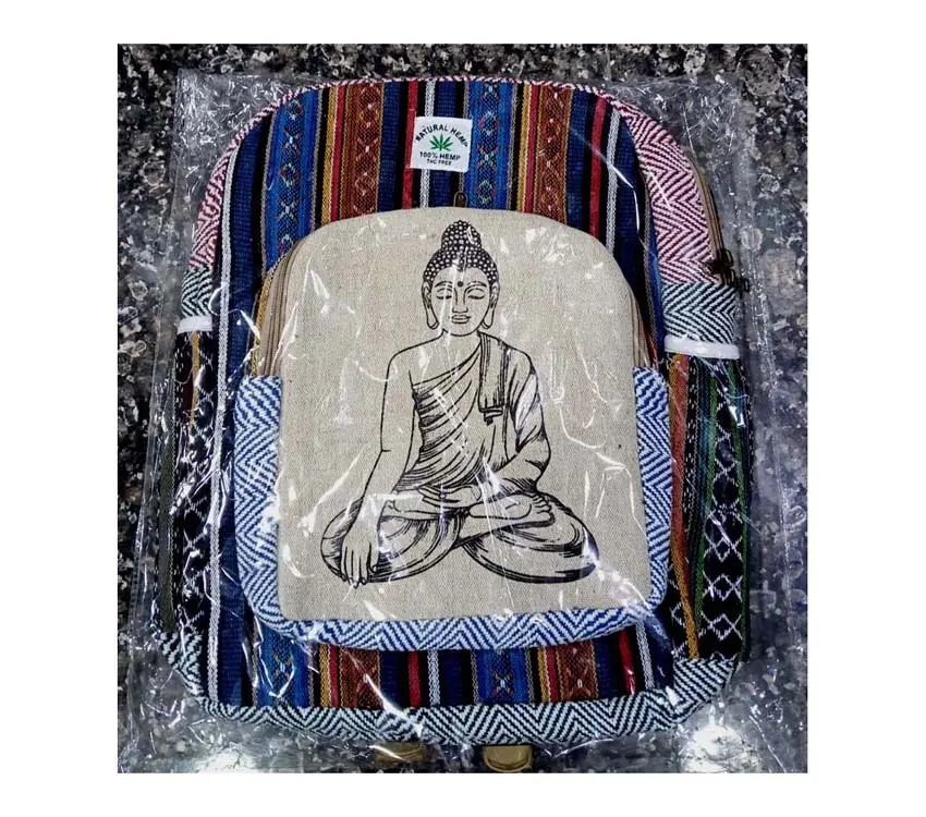 Buddha Print Hot Pure Hemp Big Size Laptop Backpack Bags for Mans and Women Use Available at Wholesale Price