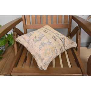 Beige Wool Kantha Patchwork <b>Pillow</b> 14x14 Inch Luxury Vintage Embroidered Fluffy Rustic Throw <b>Pillow</b> for Floor Use - Product Image 4