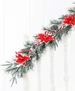 Untaian bunga Natal desain baru sentuhan asli kualitas tinggi untuk ornamen dekorasi dalam dan luar ruangan pesta liburan Natal