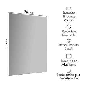 80x70 cm <b>LED</b> Backlit <b>Wall</b>-Mounted Water-Resistant Aluminum Frame Minimalist Design Bathroom <b>Mirror</b> Premium Product - Product Image 2