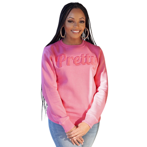 Rose uni Jolie Chenille Sweat Doux Premium Coton Pull Grec Sororité Brodé Ras Du Cou Femmes Vêtements - Product Image 1