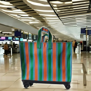 Sac à provisions en nylon à fermeture éclair réutilisable écologique tissé à la main rayé sacs à cosmétiques de plage en plastique recyclé étuis Style de mode - Product Image 3