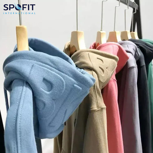 High Quality 2025 Men's Embossed Hoodie Autumn Winter Casual Loose Hoodie Men Pullover Drop Shoulder Solid Color Hoodies - Product Image 1