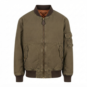 New Arrival <b>Men's</b> Stylish <b>Long</b> Sleeve Stand Collar Bomber <b>Jacket</b> Streetwear Plain Color Winter OEM Service Customized Front - Product Image 4
