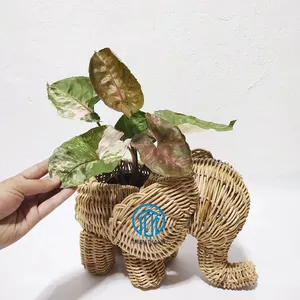 Wholesale Animal Shaped Plant Pot Wicker Boho Flower Pot For Home Decor Elephant Basket For Plant Rustic Gift For Housewarming