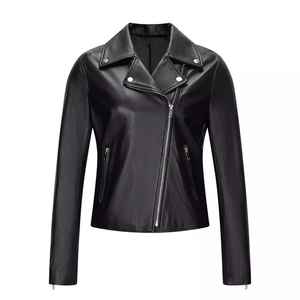 แจ็กเก็ตนักบินแบบบางของผู้หญิงหรูหราขนแกะแท้สีดำอ่อนสำหรับฤดูหนาวทำจากหนังแท้ - Product Image 1