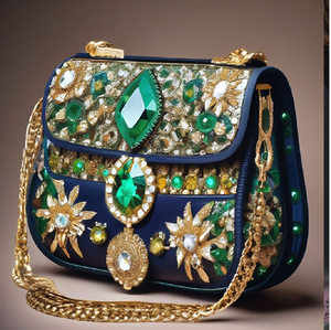 Sac à main de haute couture à imprimé galaxie violet avec des détails en or et des accents de pierres scintillantes. # vente en gros - Product Image 4