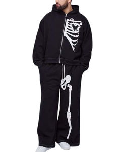 Sweat à capuche oversize en coton épais pour homme, style streetwear, avec broderie effet délavé, survêtement zippé avec patchs pour l'hiver - Product Image 1