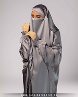 Gaun Muslimah Dewasa Ukuran Besar Mewah Grosir Layanan OEM Kain Sutra Berkualitas Tinggi Pakaian Elegan Sopan Panjang Menyentuh Lantai