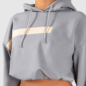 Sudaderas con capucha recortadas para mujer con estampado de logotipo personalizado OEM, Jersey informal de manga larga con cordón para entrenamiento de gimnasia para invierno - Product Image 3