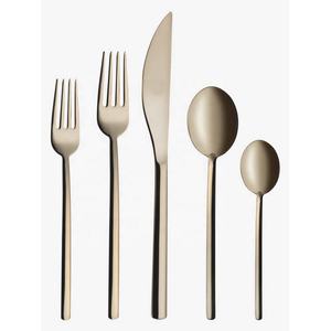 Nouvel ensemble de couverts en acier inoxydable doré poli, avec manche rectangulaire long, style simplicité - Product Image 2