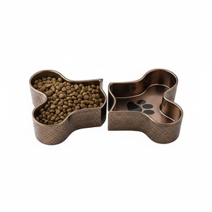 Juego de Platos para Mascotas con Acabado Metálico en Forma de Hueso, Comedero y Bebedero para Perros, Diseño Único en Bronce y Cobre, Platos para Gatos, Suministros para Mascotas - Product Image 1
