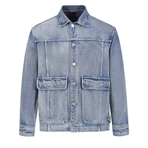 Veste en jean pour homme sur mesure OEM, veste en coton foncé délavée, décoration à boutons, veste d'hiver unisexe surdimensionnée - Product Image 1