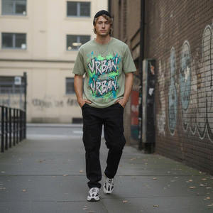 Camiseta de Manga Corta para Hombre, Estilo Urbano Ecológico, con Estampado Gráfico, Tejido de Poliéster/Algodón Lavado, Corte Regular, 200g, Cuello Redondo - Product Image 4