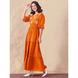 Vestido Maxi Deebaco para Mujer, Color Marrón Bronceado, Cuello en V, Bordado, Sin Mangas, con Dobladillo Tejido en Capas, Estilo Boho, Casual de Verano - Product Image 3