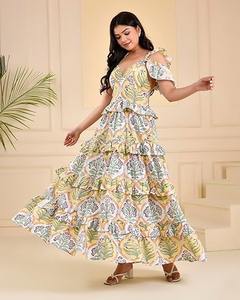 Vestido largo indio de algodón con bloque de mano, estampado Floral, ropa de verano, novia personalizada, regalo de boda y luna de miel, suministro ODM - Product Image 1