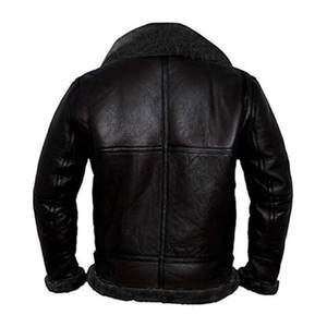 Chaqueta de bombardero para hombre, chaqueta de piel de oveja con forro de piel de oveja Real de aviador, chaqueta de piloto volador negra cálida para invierno, Cuello de piel - Product Image 4