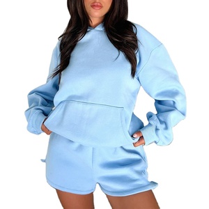 Automne 2024 femmes vêtements logo personnalisé survêtement dames deux pièces ensemble court vêtements de sport 2 pièces à capuche et short ensemble femmes 2026 - Product Image 3