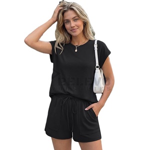 Men Casual Two Piece Shorts <b>Set</b> Oversized T Shirt Biker Shorts Summer Streetwear RELEVO INDUSTRIES <b>Knitted</b> Solid - Product Image 3