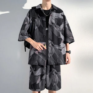 Ensemble de shorts d'hiver pour hommes, chemises à boutons, pantalons de sport larges, respirants, à séchage rapide, en coton/polyester, style décontracté - Product Image 2