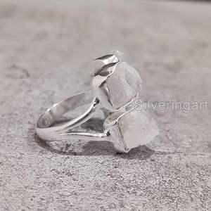 Bague pour femme en pierre de lune arc-en-ciel naturelle, pierre de naissance de juin, trois pierres, réglable, bijoux faits à la main, bague en argent sterling 925 - Product Image 2