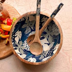 Juego de 2 Cucharas para Servir Ensaladas de Madera Resina Ebonizada, Ecológicas, Aptas para Lavavajillas, Utensilios de Cocina Hechos en India - Product Image 2