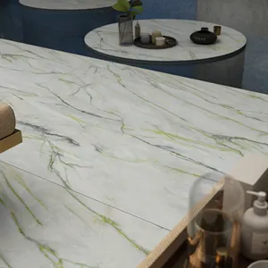 Encimera de cocina de cuarzo mármol artificial de piedra sinterizada verde Calacatta personalizada moderna para salón y paisaje