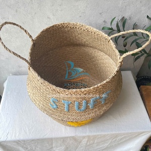 2025 Hottest Style Cute Colorful Hand Embroidery Natural Color Seagrass <b>Belly</b> <b>Basket</b> Seagrass Foldable Woven Storage <b>Basket</b> - Product Image 6