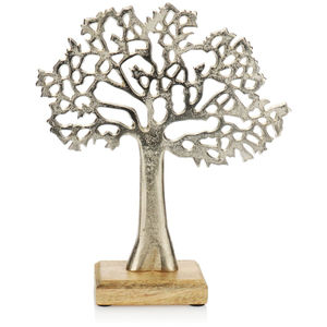 Sculpture d'arbre moderne en métal avec accent décoratif unique fabriqué à la main avec base en bois naturel pour un décor de table élégant pour la maison et le bureau - Product Image 2
