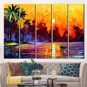 Art sur toile d'été : Affiche paysagère naturelle, imprimé plage, décoration murale colorée, 5P : Galerie encadrée - Product Image 1