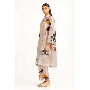 Conjunto de Dos Piezas de Chifón Estampado Beige para Mujer, Estilo Casual, Sin Cuello, Talla XS, Largo por Encima de la Rodilla, para Primavera/Verano - Product Image 2