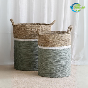 Cesta de lavandería de ratán de jacinto de agua versátil con asa para cocina, baño, organización de armario, organizador de lavandería - Product Image 3