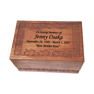 Urnes pour cendres humaines, grande urne funéraire en bois personnalisée de taille adulte, homme et femme avec sac en satin pour enterrement ou mémorial - Product Image 1