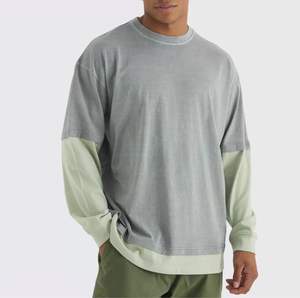 Dernier modèle Design Patchwork Streetwear Sport T-shirt unisexe double couche à manches longues en coton oversize pour hommes - Product Image 6