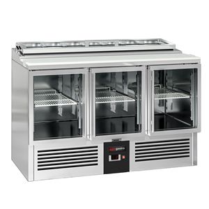 Mostrador comercial para ensaladas PREMIUM - 1365 mm - 248 L - 3 puertas de vidrio - parte superior abierta para 7 x GN 1/3 y tapa de vidrio - Product Image 4
