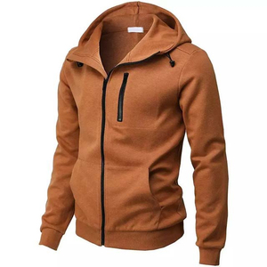 Nouveau style, sweat à capuche pour homme, fermeture éclair, couleur unie, manches longues, haute qualité, 100% coton, polaire, coupe ajustée, basiques de fitness, mélangé pour homme - Product Image 3