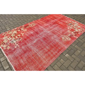 Vintage Rug, Large 5x8.7 ft Turkish Rug, <b>Red</b> Ikat <b>Wool</b> Rug - Product Image 2