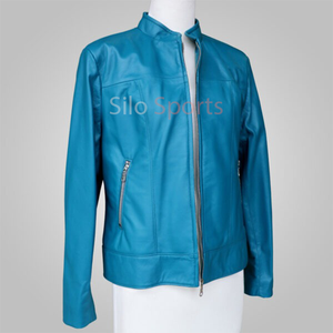 2025 New Design Genuine <b>Aqua</b> Sheep-<b>Skin</b> Leather Women's Jacket High Quality Wholesale Low MOQ Heated Fashion Jackets OEM - Product Image 4