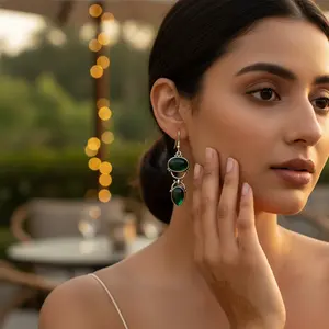 Pendientes de Plata 925 con Ónix Verde para Mujer, Regalo - Product Image 1