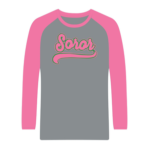 T-shirt à manches courtes raglan gris acier Soror, pour femmes, sororité grecque, rose et vert, pour la fraternité universitaire, élégant, été, motifs diamants - Product Image 5