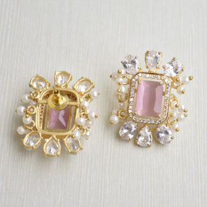 ต่างหูทองเหลืองขายส่ง ประดับเพชรซิคอนแท้ คริสตัลบำบัด ผิวทองเหลืองซาติน สไตล์แฟชั่นนำสมัย ส่งออกจำนวนมาก - Product Image 3