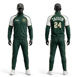 Chándal de entrenamiento de tenis para hombre, poliéster entrelazado, diseño de paneles verde y dorado, logotipo bordado personalizado, chándal para hombre - Product Image 2