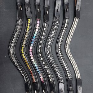 Handmade Good Quality Leather Horse Brow Band With Padded and 2 Colored Combo Crystals & Studs Work Manufacturer & Supplier - Product Image 6