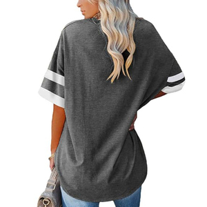T-shirt à col rond surdimensionné à manches courtes pour femmes gris foncé coupe ample respirant toile broderie décoration Style d'impression décontracté - Product Image 4
