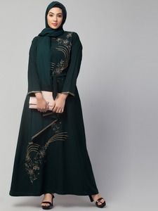 Elegante Vestido Islámico Modesto de Lujo para Mujer, Adornado a Mano con Lentejuelas y Cuentas, Mangas de Tirantes, Largo hasta el Suelo, Bordado, Recto, de Crepé - Product Image 2