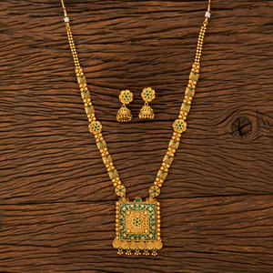 Antique Long Meenakari Pendentif Ensemble Mat Plaqué Or Romantique Bijoux De Mode pour Mariages Parties Modèle 211983 Indien - Product Image 2